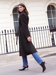 Friends Like These Black Wrap Belted Boucle Textured Midi Coat - Image 4 of 4
