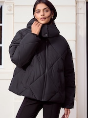 Friends Like These Black Short Quilted Puffer Jacket - Image 1 of 5