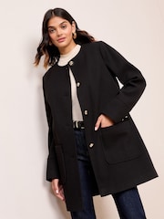 Friends Like These Black Smart Button Up Midi Coat - Image 1 of 5