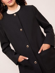 Friends Like These Black Smart Button Up Midi Coat - Image 2 of 5