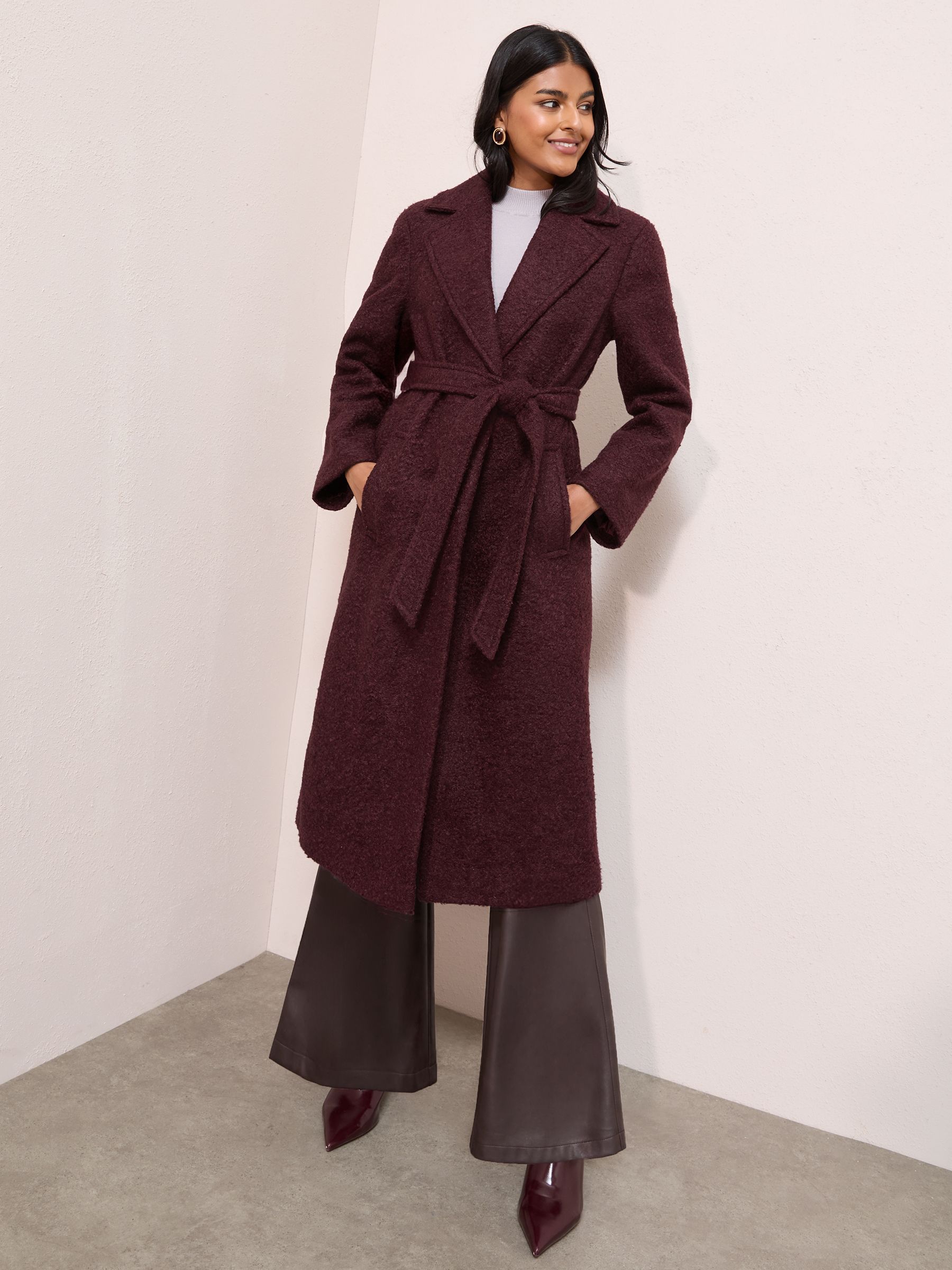 Buy Friends Like These Burgundy Red Wrap Belted Boucle Textured