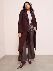 Friends Like These Burgundy Red Wrap Belted Boucle Textured Midi Coat - Image 1 of 4