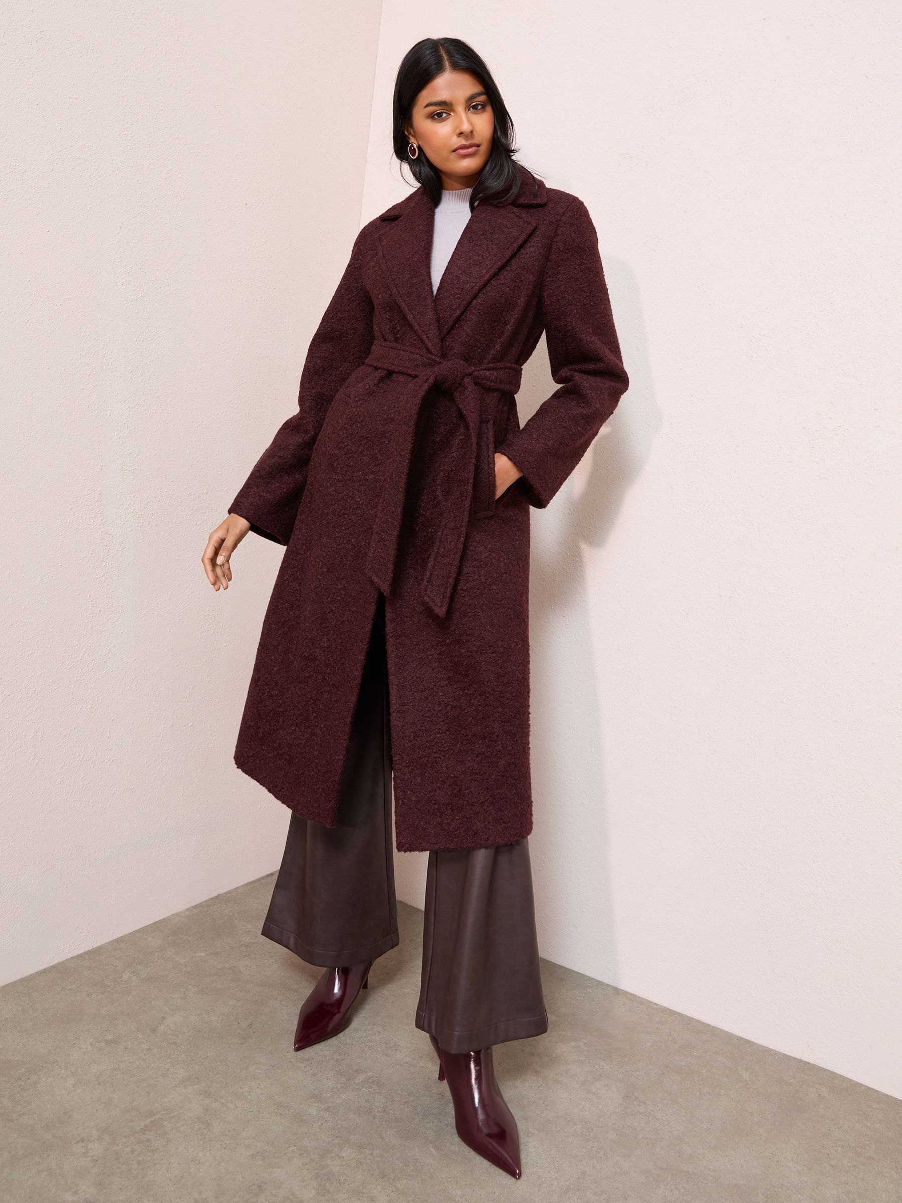 Buy Friends Like These Burgundy Red Wrap Belted Boucle Textured