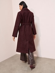 Friends Like These Burgundy Red Wrap Belted Boucle Textured Midi Coat - Image 4 of 4