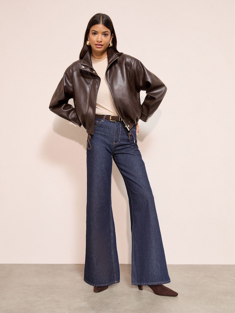 Friends Like These Chocolate Brown Faux Leather Bomber Jacket - Image 1 of 4