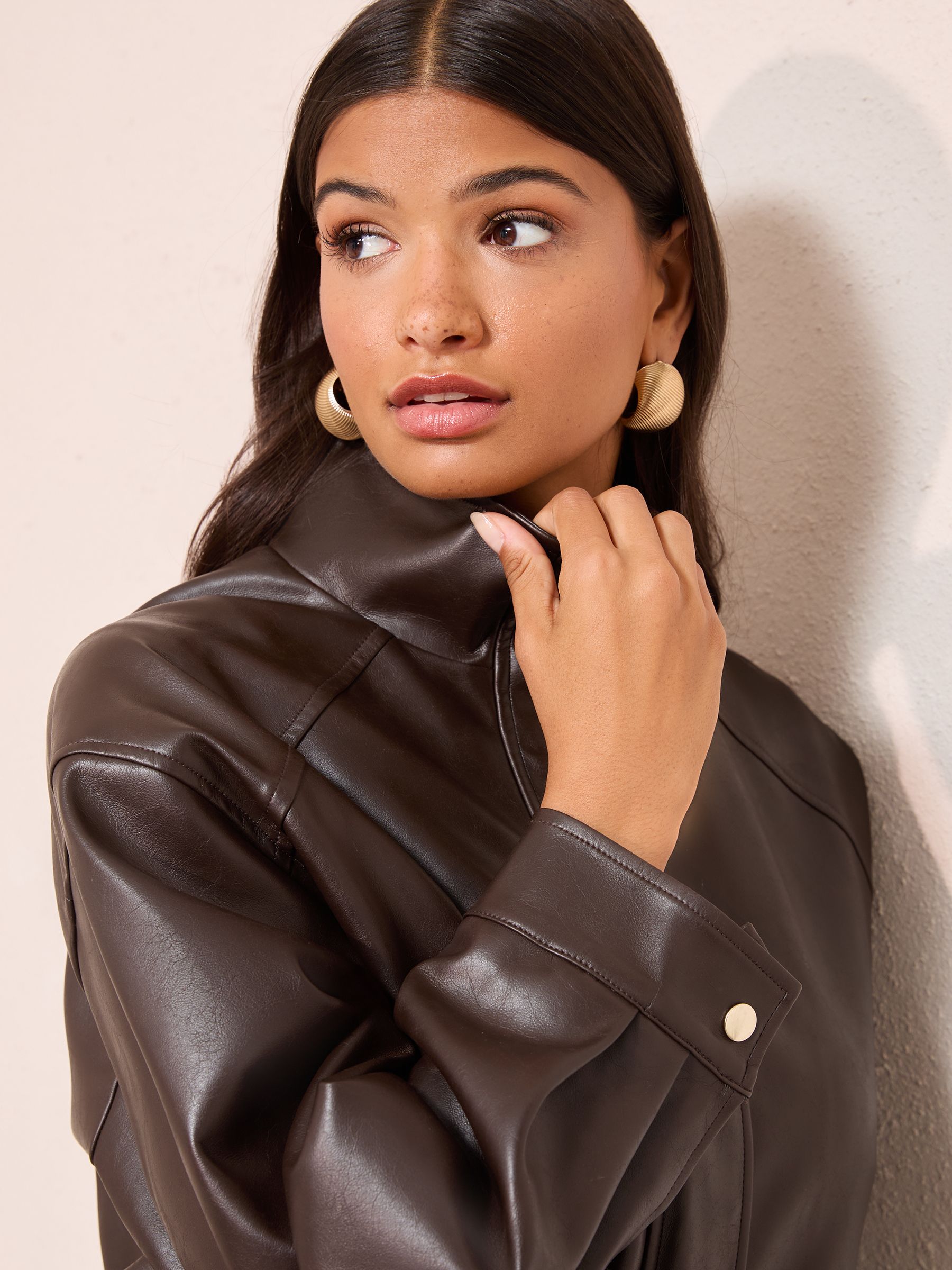 Buy Friends Like These Chocolate Brown Faux Leather Funnel Neck