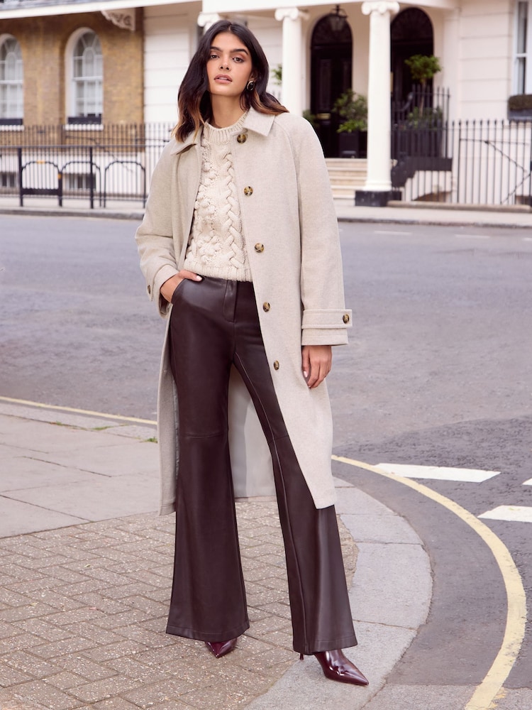 Friends Like These Neutral Smart Belted Midi Coat - Image 2 of 4