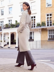 Friends Like These Neutral Smart Belted Midi Coat - Image 4 of 4
