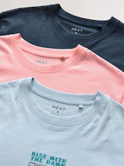 Blue/Navy/Pink Graphic 100% Cotton T-Shirts 3 Pack - Image 8 of 9