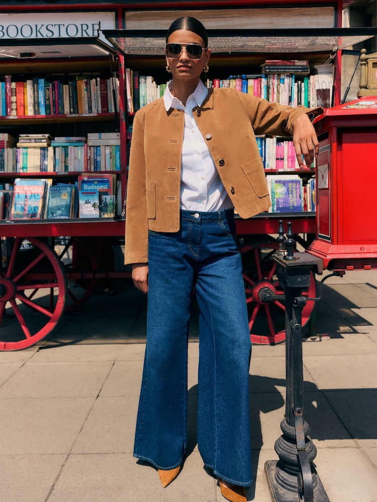 Friends Like These Brown Collarless Faux Suede Jacket - Image 2 of 4