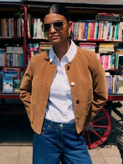 Friends Like These Brown Collarless Faux Suede Jacket - Image 3 of 4