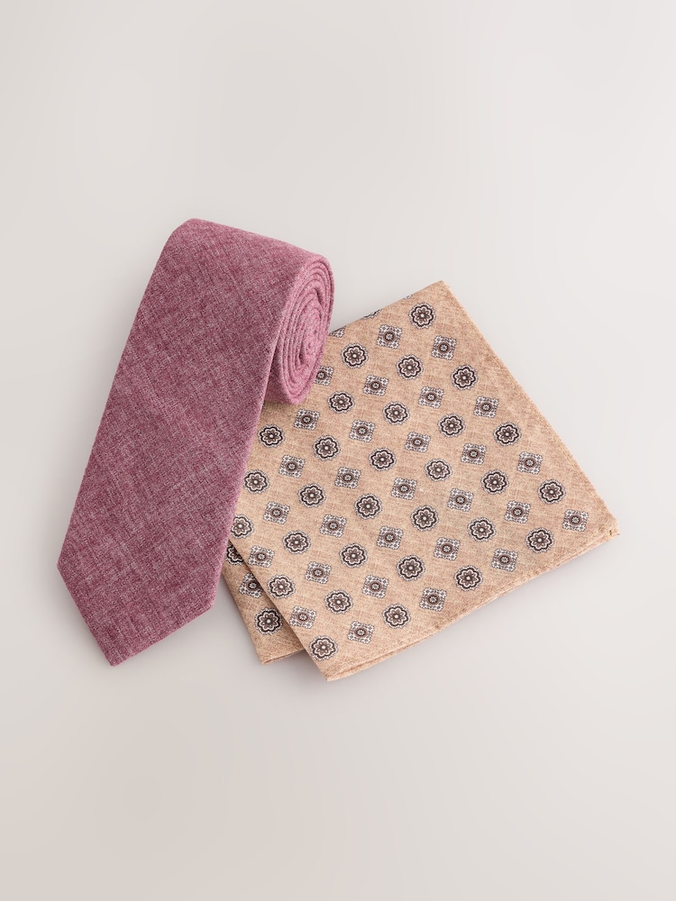Red/Cream Wide Tie and Pocket Square Set - Image 1 of 4