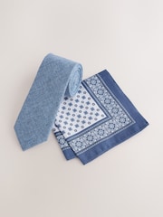 Blue Wide Tie and Pocket Square Set - Image 1 of 4