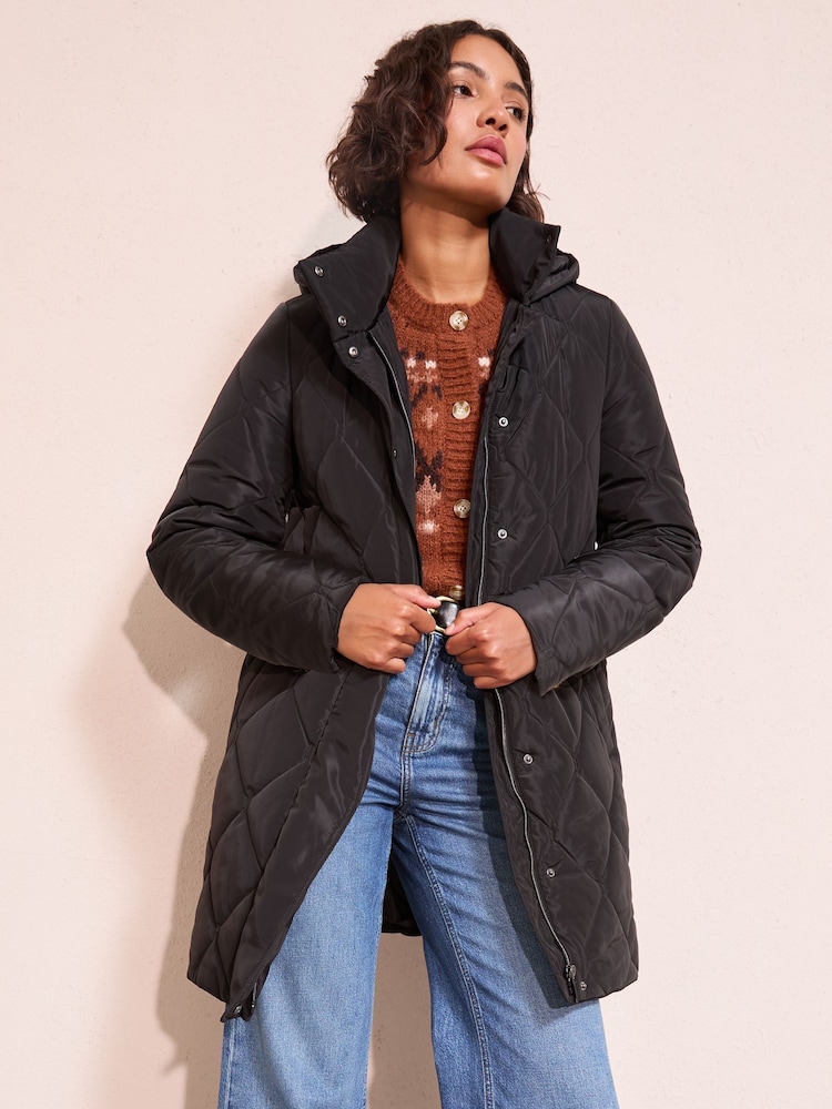 Friends Like These Black Mid Length Padded Coat - Image 1 of 4