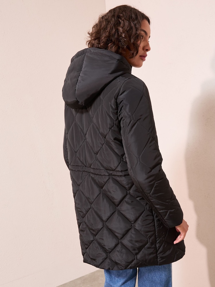Friends Like These Black Mid Length Padded Coat - Image 2 of 4