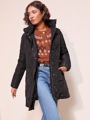 Friends Like These Black Mid Length Padded Coat - Image 3 of 4