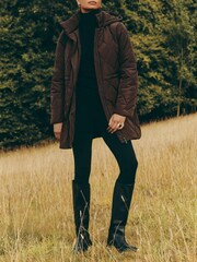 Friends Like These Chocolate Brown Mid Length Padded Coat - Image 1 of 4