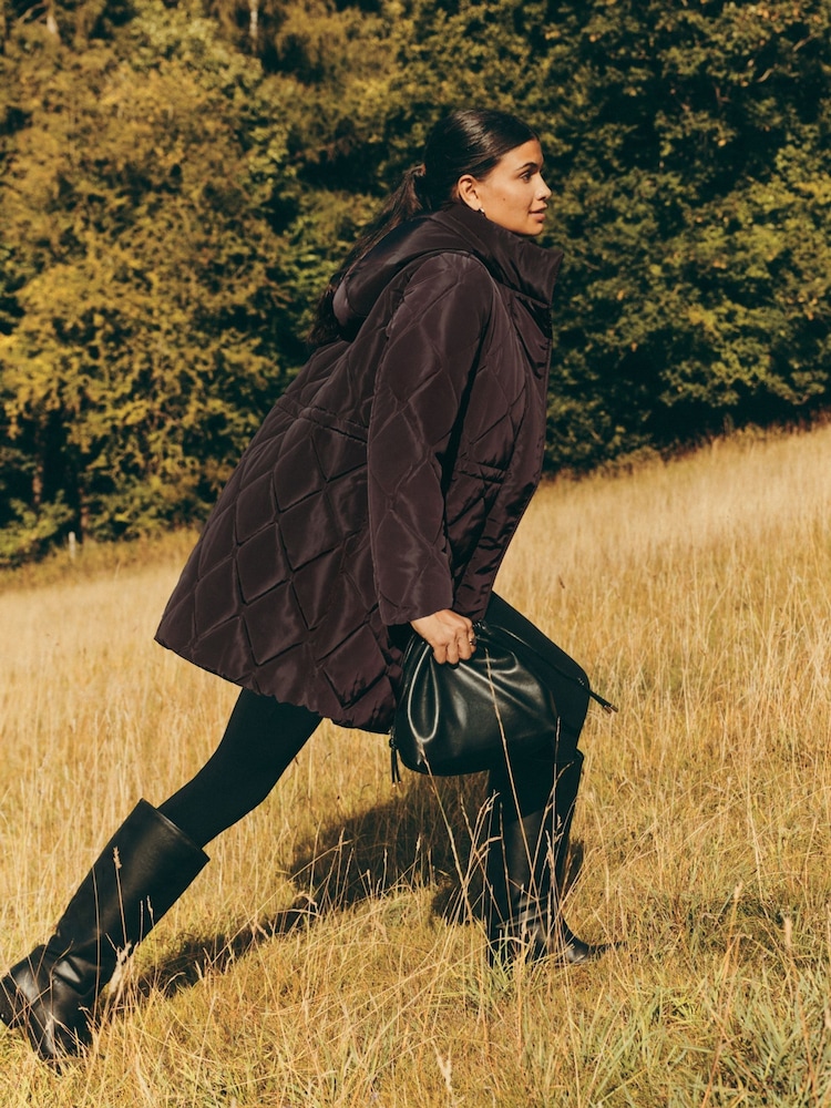 Friends Like These Chocolate Brown Mid Length Padded Coat - Image 2 of 4