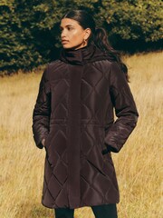 Friends Like These Chocolate Brown Mid Length Padded Coat - Image 3 of 4