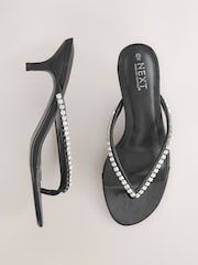 Black Forever Comfort® Jewelled Toe Thong Kitten Heels - Image 1 of 5