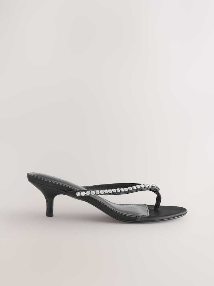 Schwarz - Forever Comfort® Jewelled Toe Thong Kitten Heels - Bild 1 von 10 Schwarz - Forever Comfort® Jewelled Toe Thong Kitten Heels - Bild 1 von 10