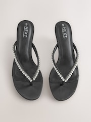 Black Forever Comfort® Jewelled Toe Thong Kitten Heels - Image 2 of 5