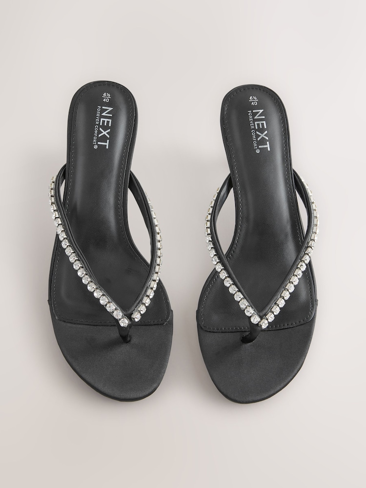 Black Forever Comfort® Jewelled Toe Thong Kitten Heels - Image 2 of 5