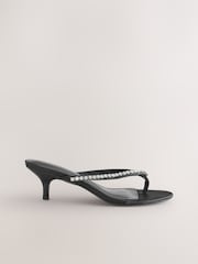 Black Forever Comfort® Jewelled Toe Thong Kitten Heels - Image 3 of 5