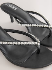 Black Forever Comfort® Jewelled Toe Thong Kitten Heels - Image 4 of 5