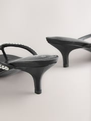 Black Forever Comfort® Jewelled Toe Thong Kitten Heels - Image 5 of 5
