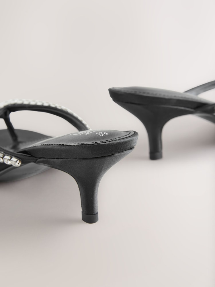 Black Forever Comfort® Jewelled Toe Thong Kitten Heels - Image 5 of 5