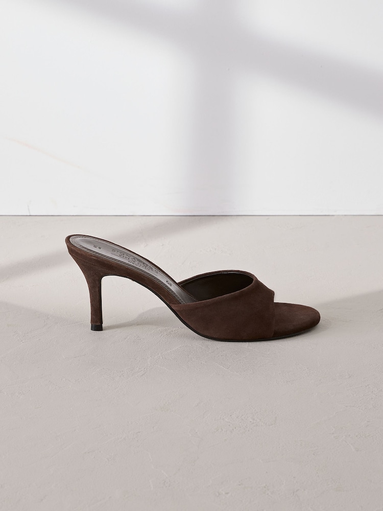 Chocolate Brown Suede Signature Premium Leather Suede Open Toe Mules - Image 7 of 11