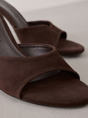 Chocolate Brown Suede Signature Premium Leather Suede Open Toe Mules - Image 9 of 11