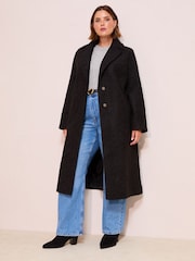 Friends Like These Black Curve Wrap Belted Boucle Textured Midi Coat - Image 1 of 4