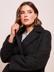 Friends Like These Black Curve Wrap Belted Boucle Textured Midi Coat - Image 2 of 4