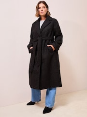 Friends Like These Black Curve Wrap Belted Boucle Textured Midi Coat - Image 3 of 4