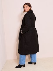 Friends Like These Black Curve Wrap Belted Boucle Textured Midi Coat - Image 4 of 4