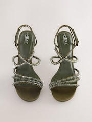 Khaki Green Forever Comfort® Jewelled Satin Strappy Heeled Sandals - Image 4 of 11