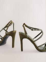Khaki Green Forever Comfort® Jewelled Satin Strappy Heeled Sandals - Image 6 of 11
