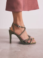 Khaki Green Forever Comfort® Jewelled Satin Strappy Heeled Sandals - Image 7 of 11