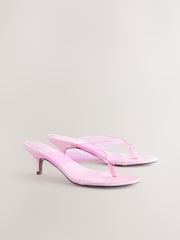 Pink Forever Comfort® Round Toe Vinyl Toe Thong Kitten Mules - Image 1 of 5