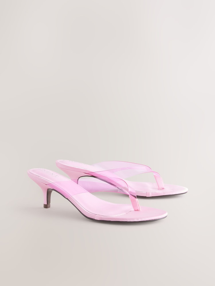 Pink Forever Comfort® Round Toe Vinyl Toe Thong Kitten Mules - Image 1 of 5