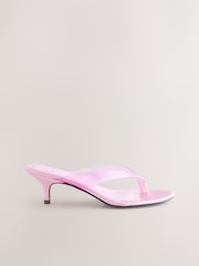 Pink Forever Comfort® Round Toe Vinyl Toe Thong Kitten Mules - Image 2 of 5