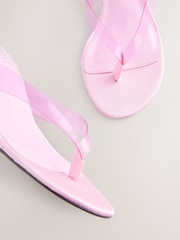 Pink Forever Comfort® Round Toe Vinyl Toe Thong Kitten Mules - Image 3 of 5