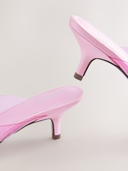 Pink Forever Comfort® Round Toe Vinyl Toe Thong Kitten Mules - Image 4 of 5