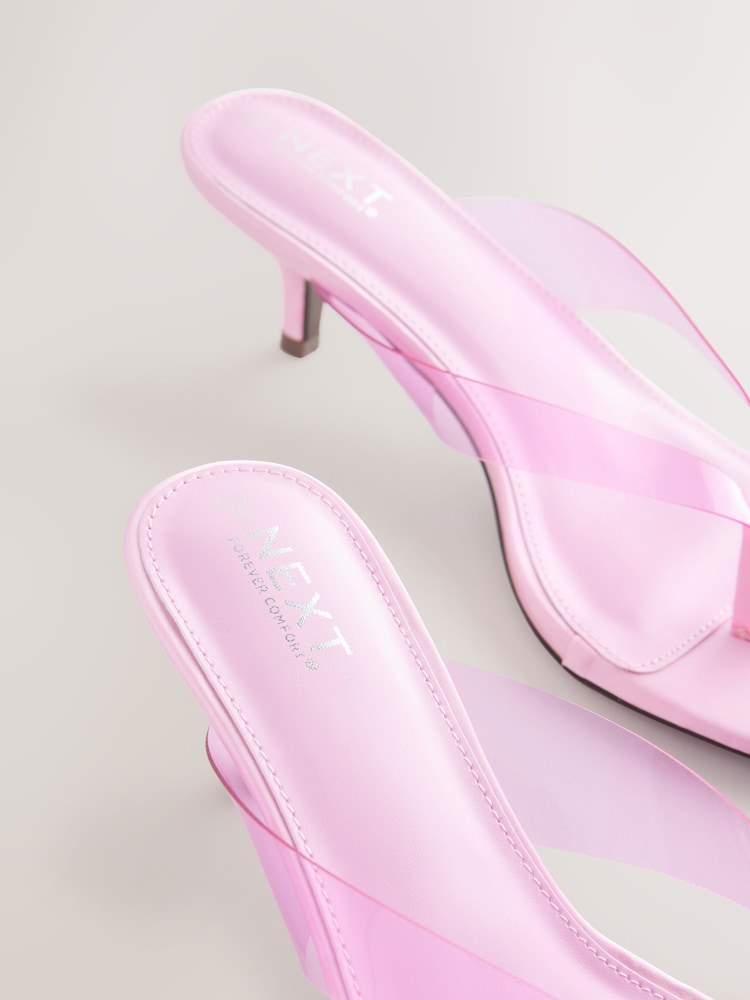 Pink Forever Comfort® Round Toe Vinyl Toe Thong Kitten Mules - Image 5 of 5