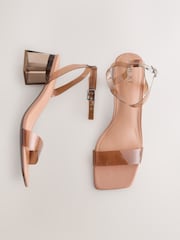 Camel Nude Forever Comfort® Square Toe Vinyl Low Block Sandals - Image 1 of 5