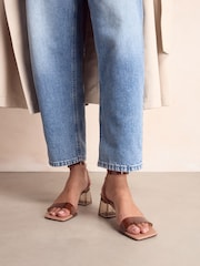 Camel Nude Forever Comfort® Square Toe Vinyl Low Block Sandals - Image 2 of 5