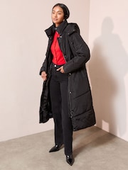 Friends Like These Black Petite Long Line Hooded Padded Coat - Image 1 of 4