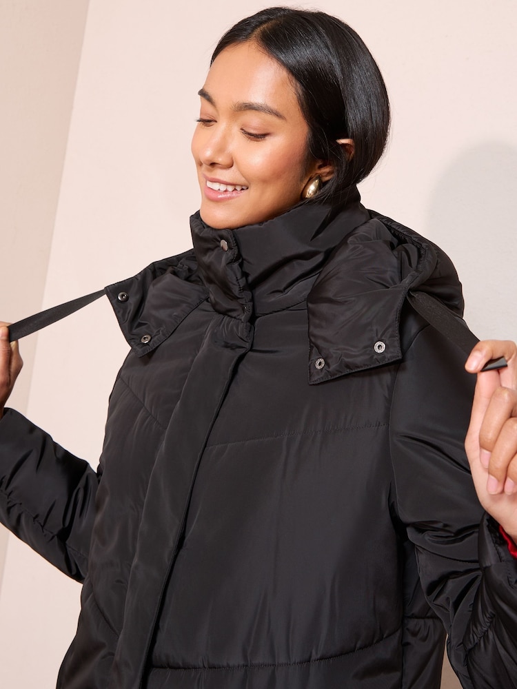 Friends Like These Black Petite Long Line Hooded Padded Coat - Image 2 of 4